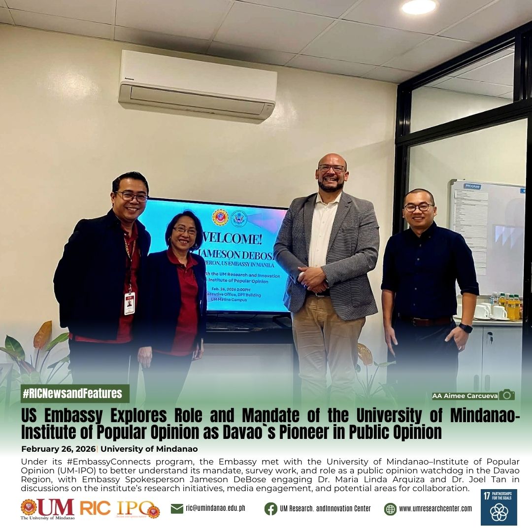 US Embassy Explores Role and Mandate of the University of Mindanao - Institute of Popular Opinion as Davao`s Pioneer in Public Opinion